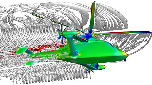 Illustration visualizing air turbulence around a helicopter in flight.